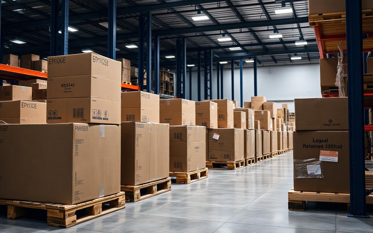 Packaged consumer goods on warehouse pallets